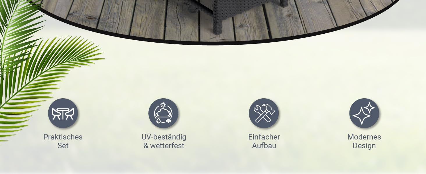 Набір садово-розкладних меблів Juskys Jamaika 2в1: стіл та садова лаунж-група - для балкона, саду, тераси. Чорний поліротанг