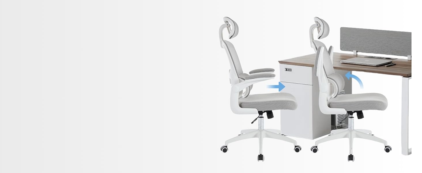 Офісний крісло SEEDWAVE з ергономічною підтримкою спини, регульованою підголівником та функцією гойдання, сірий та білий колір, до 150 кг