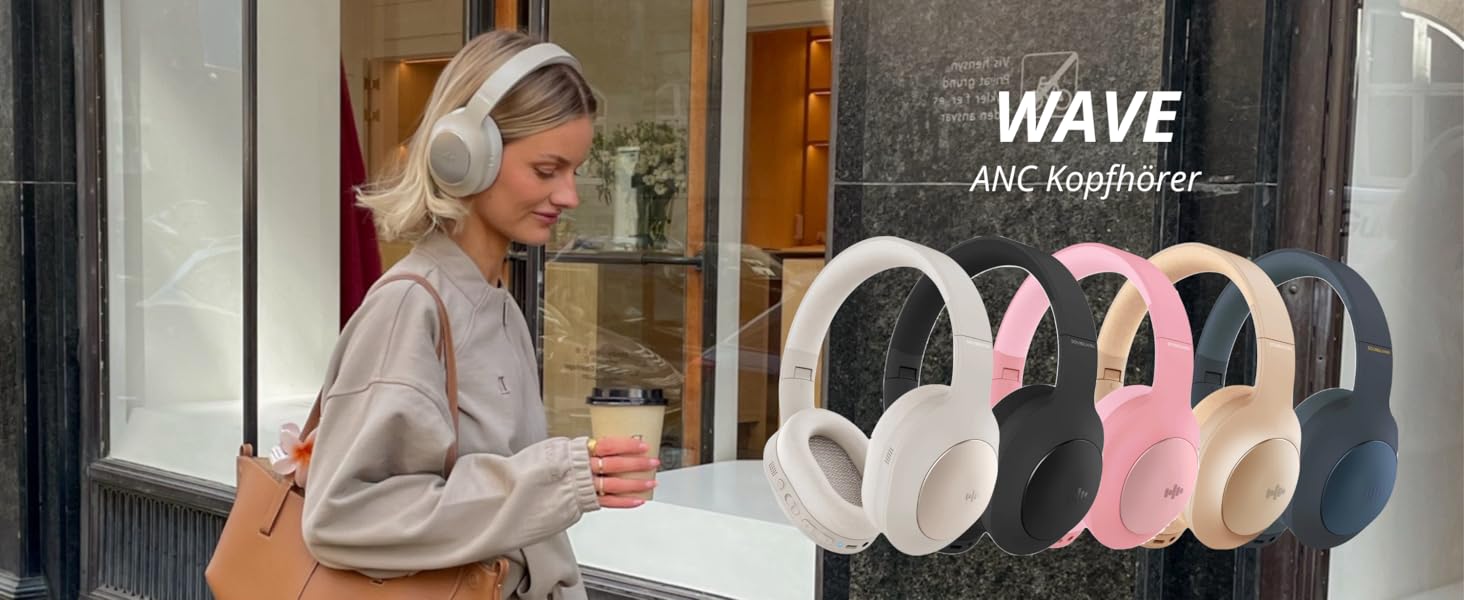 Накладні навушники SOUNDLIVING Wave Bluetooth 5.0, ANC, 40 годин відтворення, Hi-Fi, Чорний