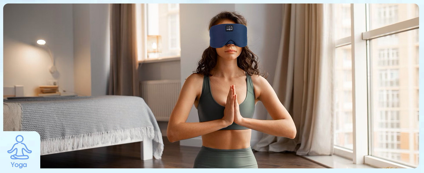 Маска для сну з Bluetooth-навушниками, 100% затемнення, шовкова тканина, для чоловіків та жінок, м'які навушники, Bluetooth-маска для сну, подорожей, блакитний колір