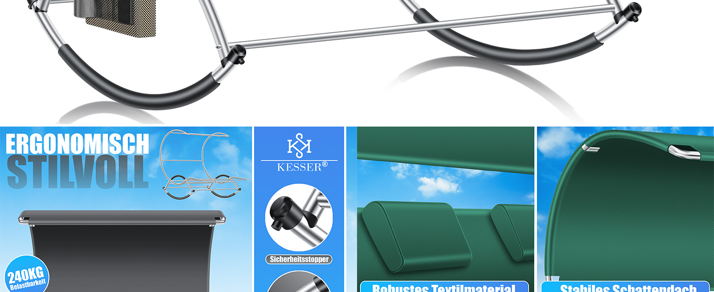 Кесер® Подвійна шезлонг для відпочинку з сонцезахисним дахом, подушкою для голови та кишенею для 2 осіб, чорний