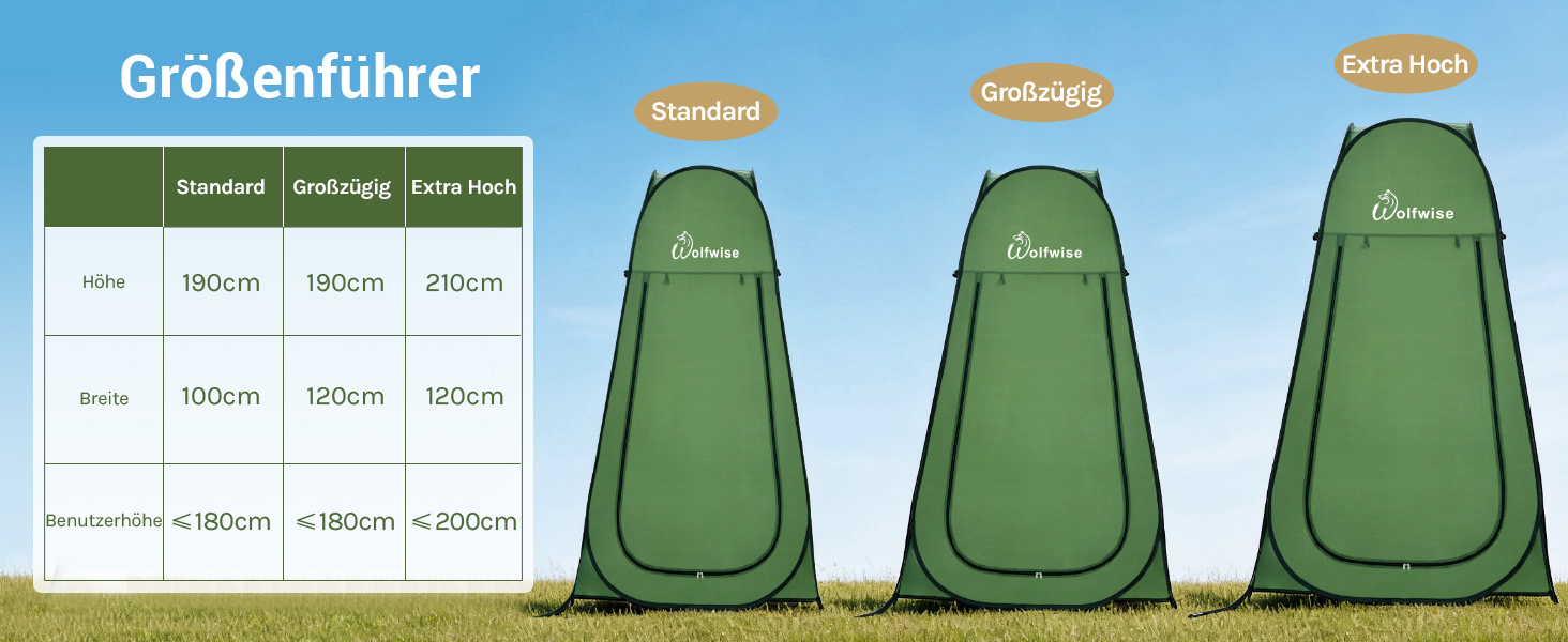 Складана душова та роздягальня палатка WolfWise для кемпінгу та пляжу, водонепроникна з UV-захистом, компактна (190x100 см), зелена