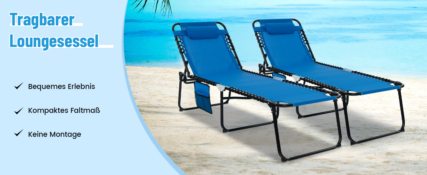 Шезлонг для саду Costway з підголівником та кишенею, висока посадка, регульована спинка, вантажопідйомність до 150 кг, сірий (188 x 59 x 41 см)