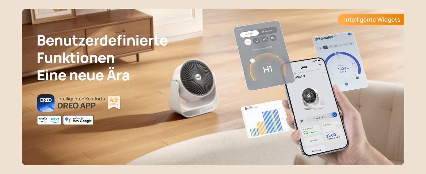 Електричний обігрівач Dreo 714S: 2000W, з пульт та термостат, 7 режимів, захист від перегріву та перекидання, білий, для дому