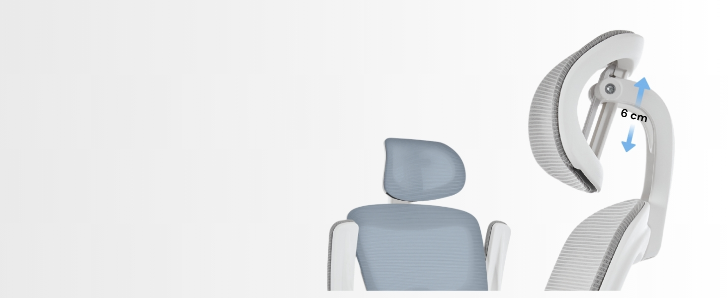 Офісний крісло SEEDWAVE з ергономічною підтримкою спини, регульованою підголівником та функцією гойдання, сірий та білий колір, до 150 кг