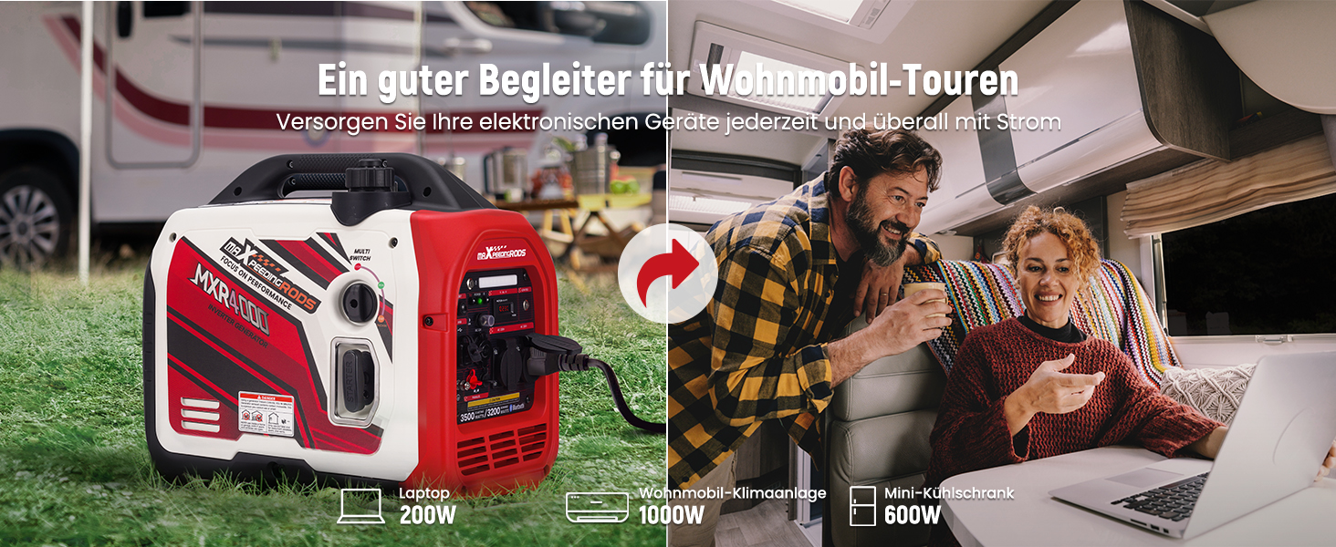 Інверторний генератор maXpeedingrods 2000W: бензиновий, 4-тактний, з USB та 230V, цифровий дисплей, для кемпінгу та подорожей