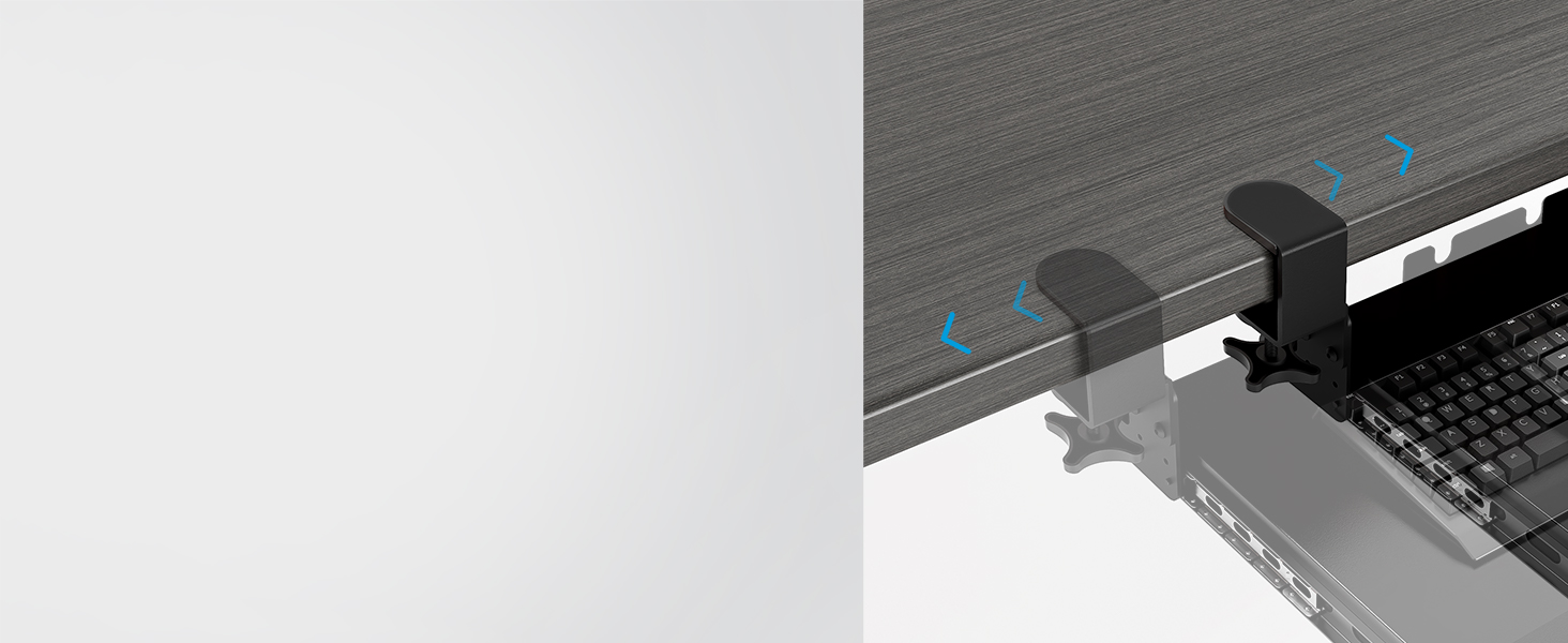 Висувна підставка для клавіатури під стіл з К-кріпленням, великого формату, стійка, ковзна платформа 838 мм x 280 мм, висувна платформа для комп'ютера (Чорний)