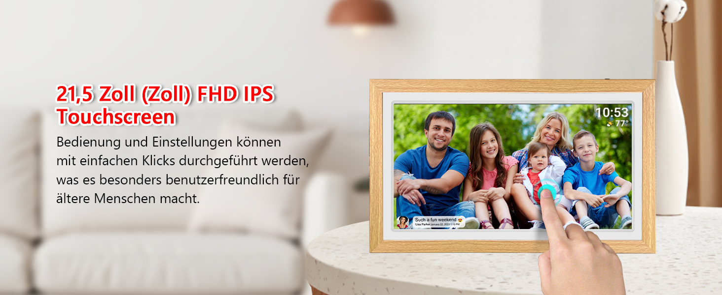 Цифровий фоторамка FRAMEO 21.5 дюймів з IPS LCD сенсорним екраном, Wi-Fi, 32 GB, USB/SD розширення, Auto-Rotate, для кріплення на стіну, жовтий