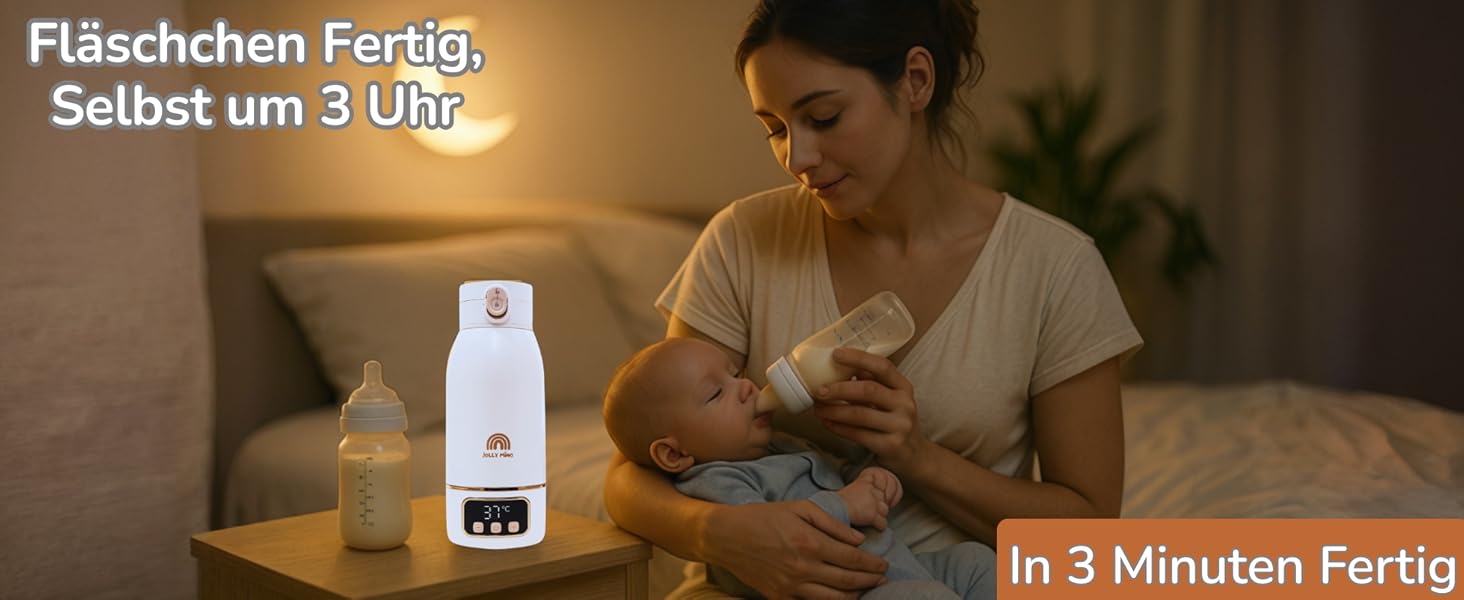 Jolly Mino: Портативний підігрівач пляшок 500 мл – Бездротовий, з нержавіючої сталі, для дитячого харчування та води – Ідеальний для подорожей, авто та літака