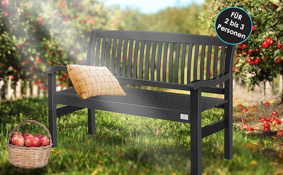 Садова лавка KESSER® з дерева для 3-4 осіб, анодований антрацит 125 см, стійка до погодних умов, витримує до 320 кг, з чохлом для балкона, тераси та саду
