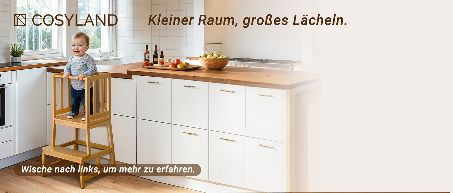 COSYLAND Монтессорі навчальний столик-сходинка для дітей від 1 року, регульована висота, складаний | Навчальний столик-сходинка для кухні | Темно-сірий-натуральний | COSYLAND