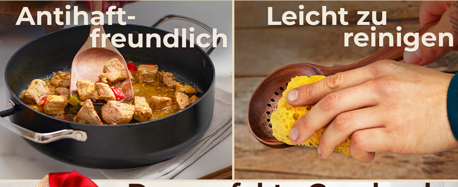 Набір дерев'яних ложок для приготування їжі (10 шт.) з теку - кухонне приладдя, лопатки, ложки для готування, антипригарне покриття, стійкість до нагріву