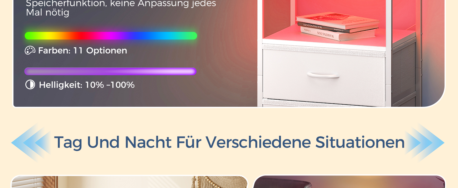 Приліжкова тумбочка Coleshome біла з розеткою, 2 USB, LED-підсвіткою, 3 висувними ящиками та місцем для зберігання, 40x30x70 см