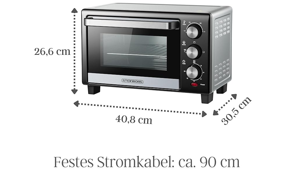 Міні-піч 15 літрів: піч для піци, міні-піч, таймер 60 хв, 100°-230°C, 1200 Вт, крихтозбірний піддон, для кемпінгу, енергоефективна