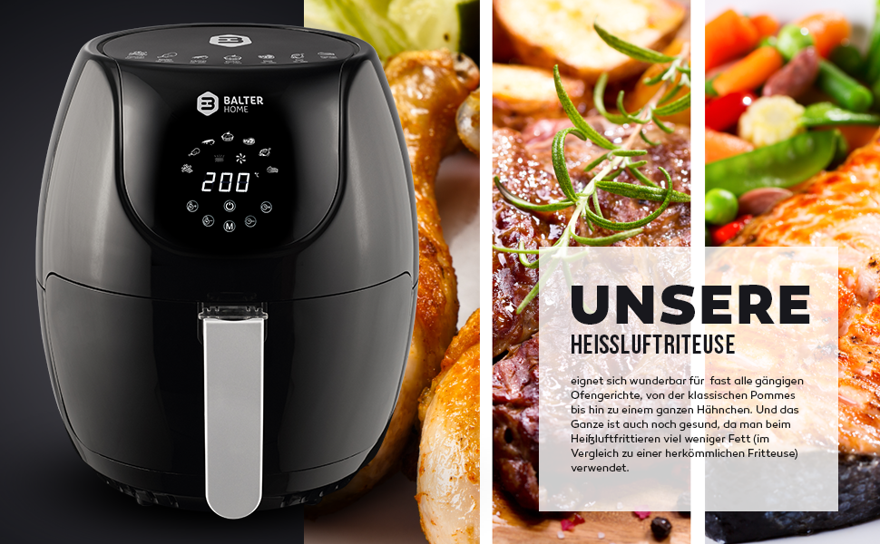 Аерофритюрниця Balter Airfryer XXL 5,5 л з вікном перегляду, 12 програм, багатофункціональна фритюрниця без олії, HL-551T