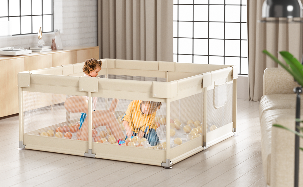 Дитячий манеж Mloong 120x120 з матрацом, дихаючою сіткою та присосками, ідеальний варіант для квартири