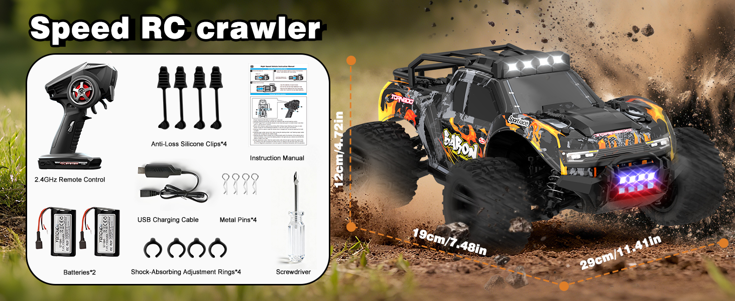 Радіокерований позашляховик FEIMUOSI 1:18 RC Car: LED, 2.4GHz, 2 акумулятори, 20 км/год, для дітей та дорослих (Чорний)