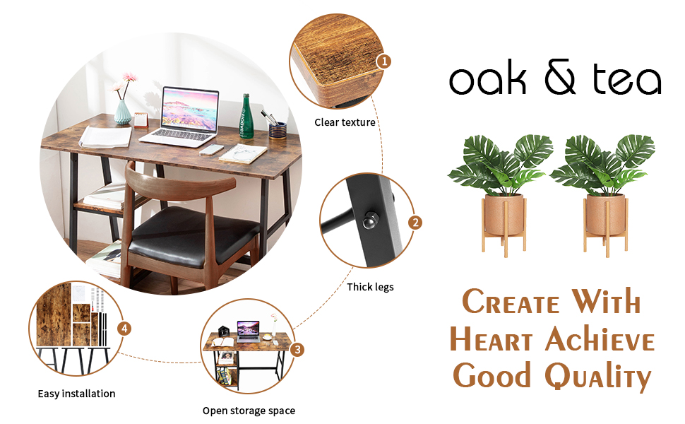 Практичний комп'ютерний стіл Oak & Tea, Стіл для ноутбука 120x60x75см Робоче місце для інтеграції роботи та офісу з дворівневими полицями для навчання та роботи Домашній офіс Tisc 120 x 60 x 75 см