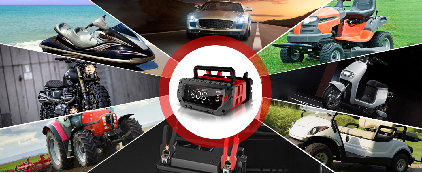 Швидкий зарядний пристрій Haisito 12V/24V 20A для акумуляторів автомобілів, мотоциклів, Li-Ion, AGM, Gel, MF, EFB, SLA, VRLA - розумний, швидкий зарядний пристрій