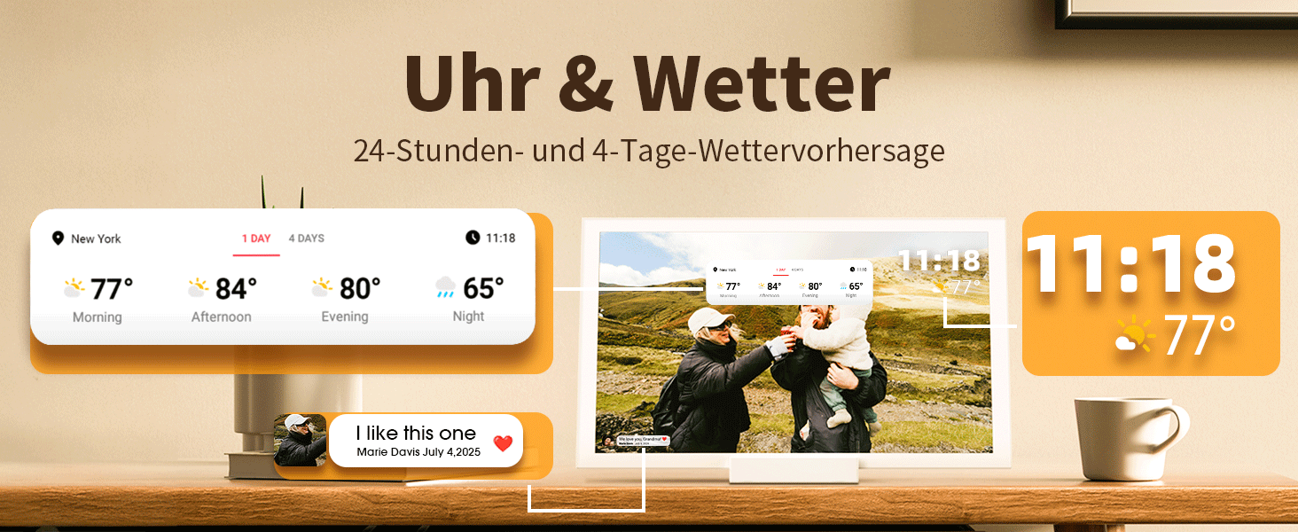 Цифровий фоторамка 10.1 дюйма Wi-Fi з 64GB пам'яті, IPS сенсорний дисплей 1280*800, для перегляду фото та відео через додаток Frameo, чорний