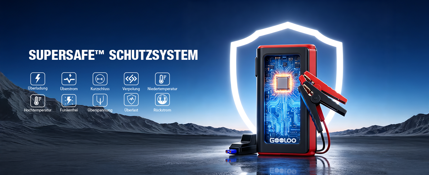 Пусковий пристрій (бустер) GOOLOO GE2000 2000A з функцією Powerbank та швидкою зарядкою USB, чорний
