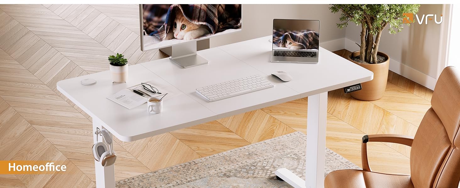 Регульований стіл для роботи з USB-C, електричний, з пам'яттю, 120x60 см, білий. Стіл для офісу, стоячий, комп'ютерний.