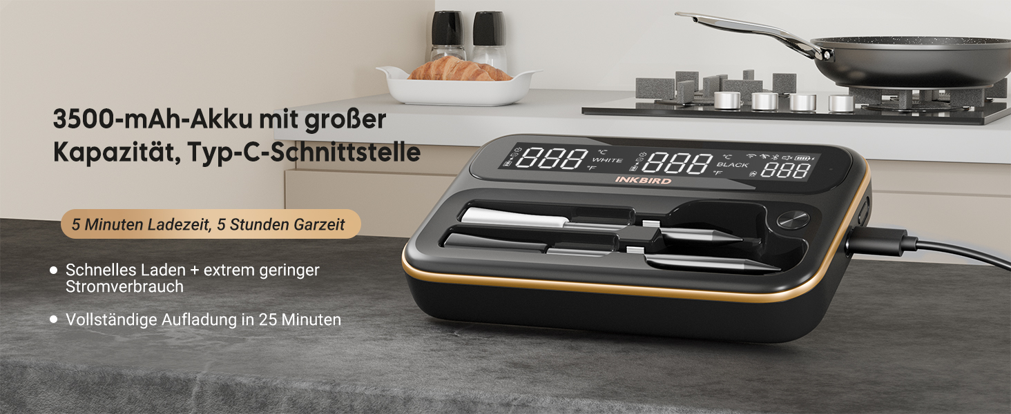 Бездротовий термометр Inkbird INT-12-BW для приготування на грилі, м'яса та випічки: Bluetooth 5.4, Wi-Fi, водонепроникний (IP67)