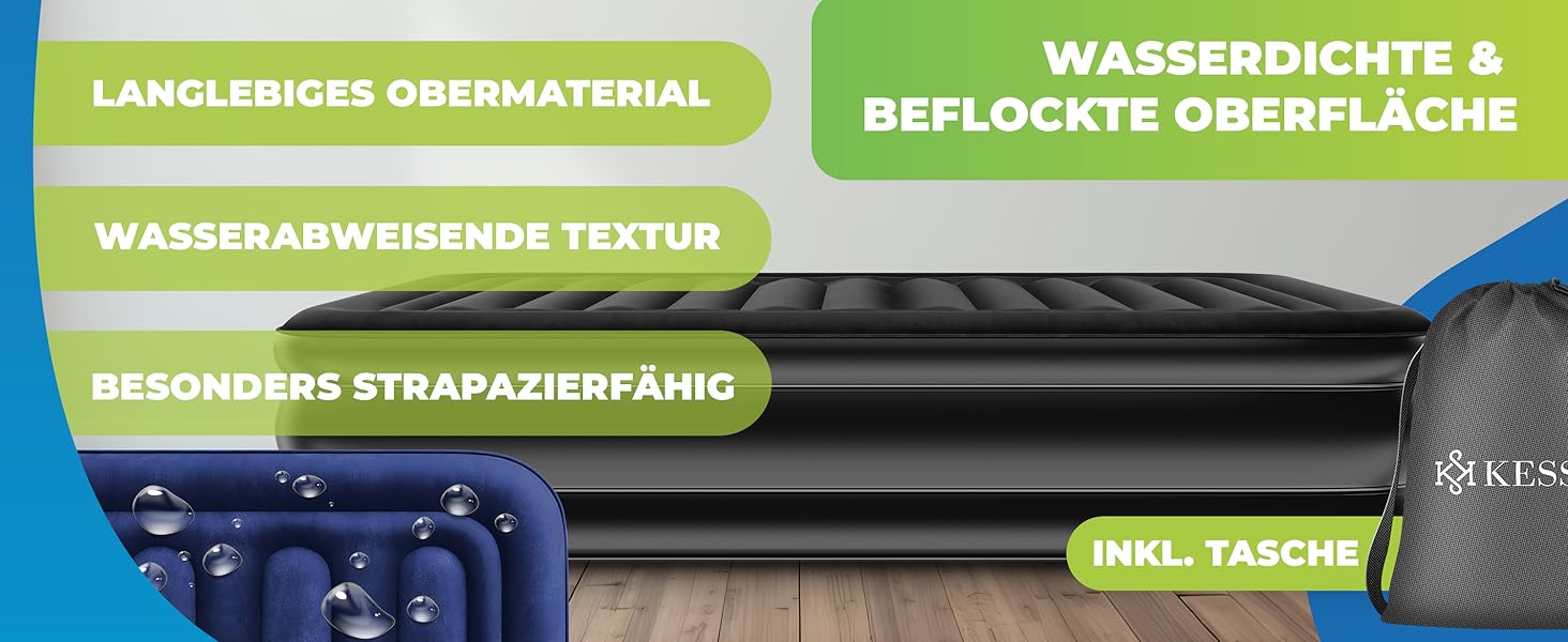 Надувна матрац KESSER® з електричним насосом, 203x152.5x51 см, для дому та кемпінгу, сірий/антрацит