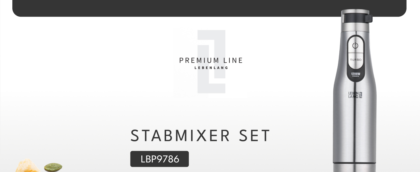 LEBENLANG Преміум блендер занурювальний 1200W - набір 6 предметів з аксесуарами та захистом від бризок | Регулювання швидкості, турборежим, нержавіюча сталь