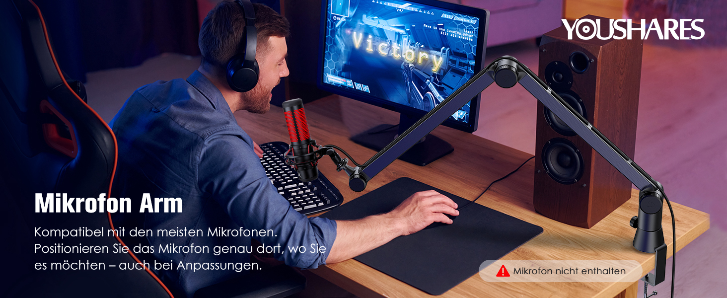 Універсальний пантограф (тримач) для мікрофона YOUSHARES, сумісний з HyperX QuadCast S/2S, Blue Yeti, Rode PodMic, Razer Seiren V3 Mini — для стрімінгу, геймінгу та подкастингу, чорний