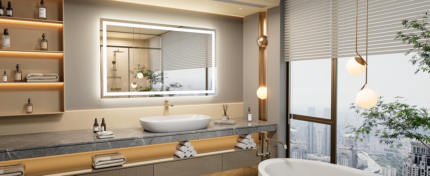 LED дзеркало для ванної кімнати 60x80 см з підсвічуванням, сенсорне керування, регулювання яскравості, 3 кольори світла, антизапар, IP44, вертикальна/горизонтальна орієнтація