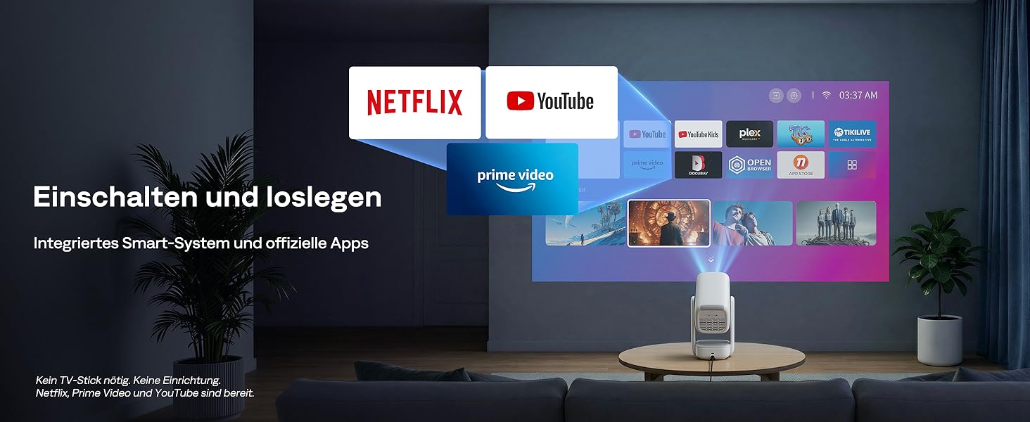 Проектор Aurzen D1 Air Smart: 1080P, 4K, HDR10, Dolby Audio, Netflix, USB-C, Автофокус, Компактний