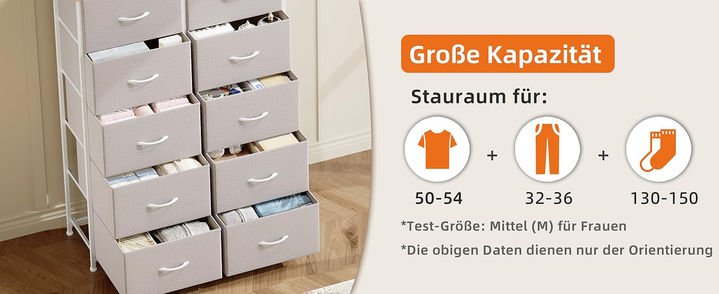 Тканинна комода Somdot з 8/10 висувними ящиками, білий (сірий), 30x80x114.5 см