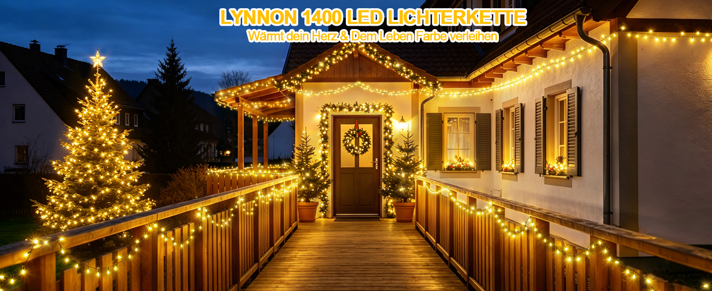 Світлодіодна гірлянда 30м 1400 LED для вулиці та дому, водонепроникна з пультом та таймером, 8 режимів роботи, теплий білий колір для саду, балкона та новорічного декору