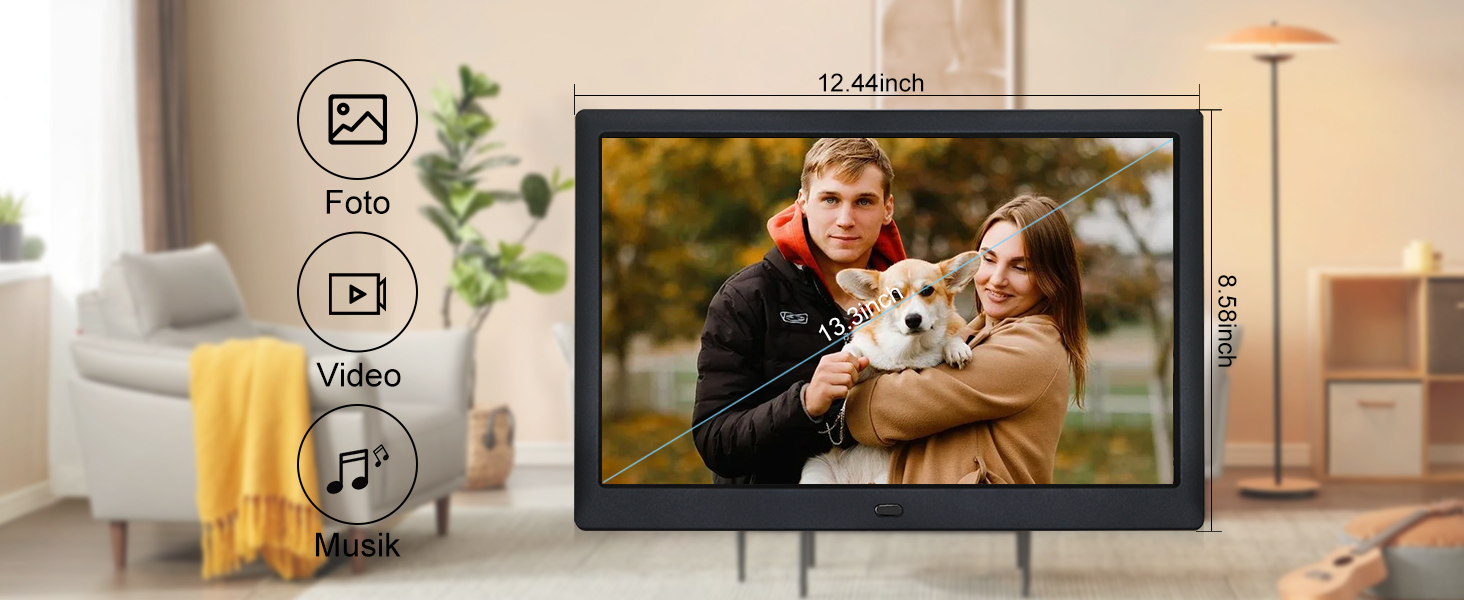 Цифровий фоторамка TSITSC 8.7 дюйма, IPS-дисплей 1024*768, календар, музика, фото- та відеоплеєр, підтримка USB/SD, з пультом ДУ (Чорний)