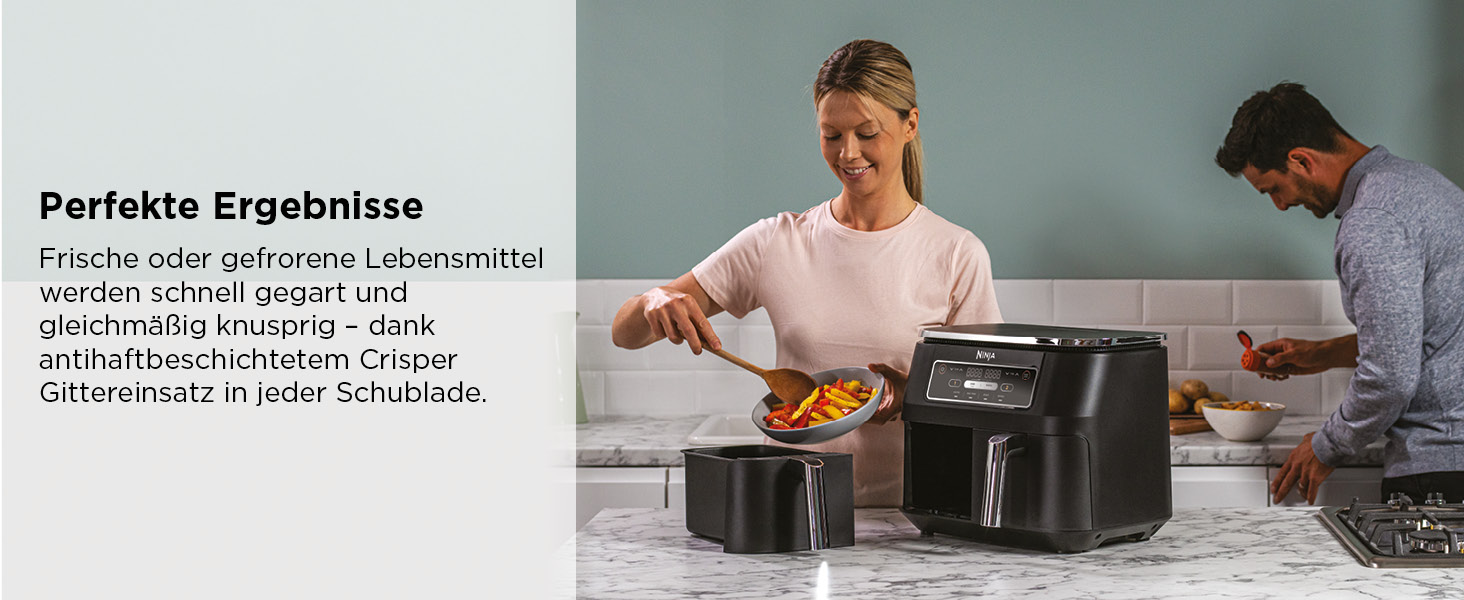 Фритюрниця повітряна Ninja Foodi Dual Zone AF200EU, 7.6 л, 4-в-1, чорна, з 2 зонами, антипригарне покриття