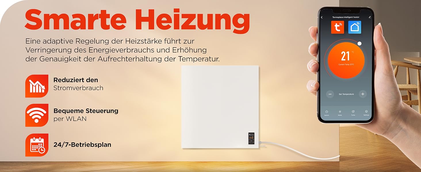 Інфранічна тепла піч TermoPlaza WiFi з термостатом 270 Вт для приміщень до 7 м² | Розумна інфрачервона піч для стін та підлоги | Енергоефективна електрична піч-конвектор для дому та ванної кімнати 270 Вт з Wi-Fi