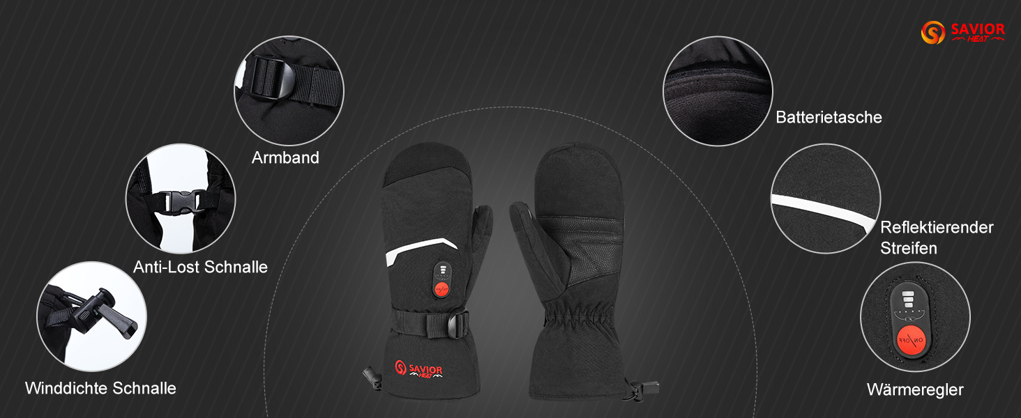 Обогревні рукавиці SAVIOR HEAT для чоловіків та жінок, акумуляторні, для катання на лижах, сноуборді, мотоциклі, туризмі (XXL, чорний)
