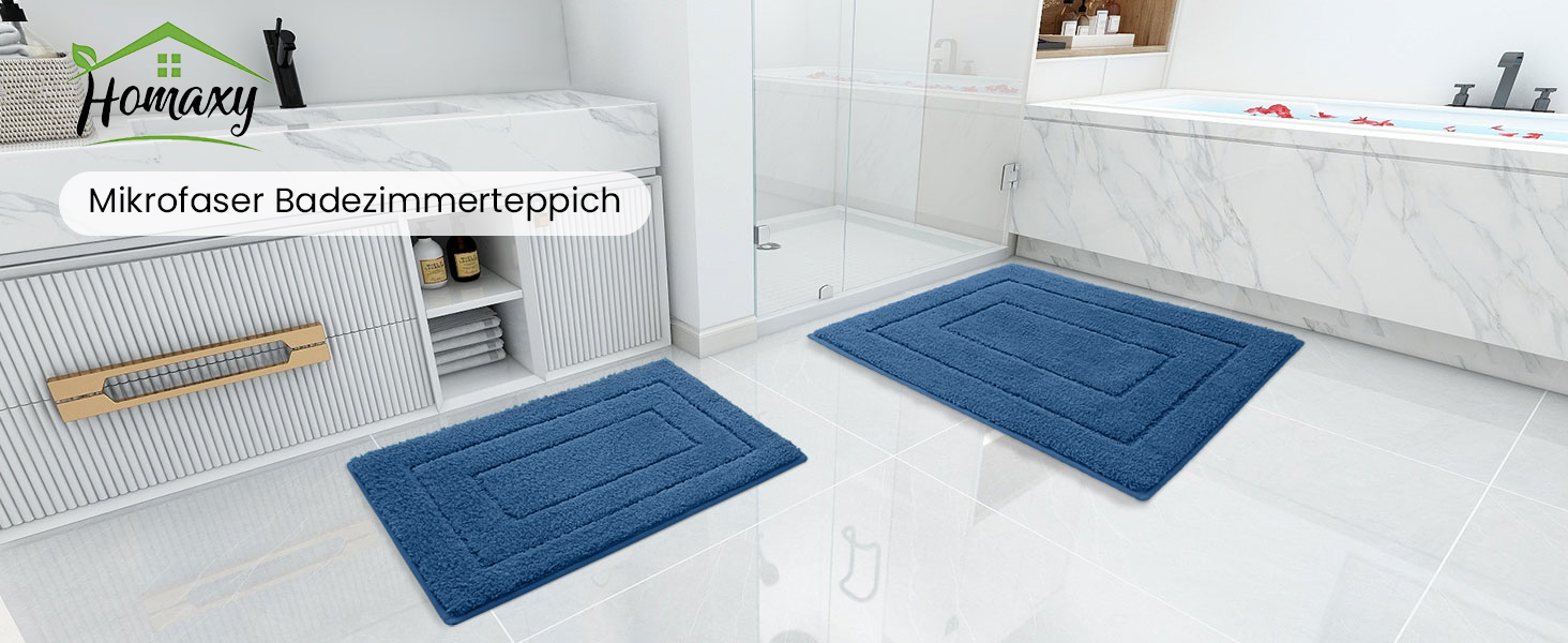 Килимок для ванної кімнати Homaxy з мікрофібри, антиковзний, 60x90 см, Marine Blau
