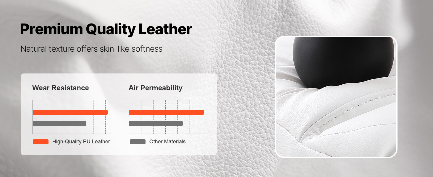 Крісло офісне VEVOR з PU шкірою, біле, для начальника з підніжкою, регульоване по висоті, до 181,43 кг, 860 x 610 мм, поворотне