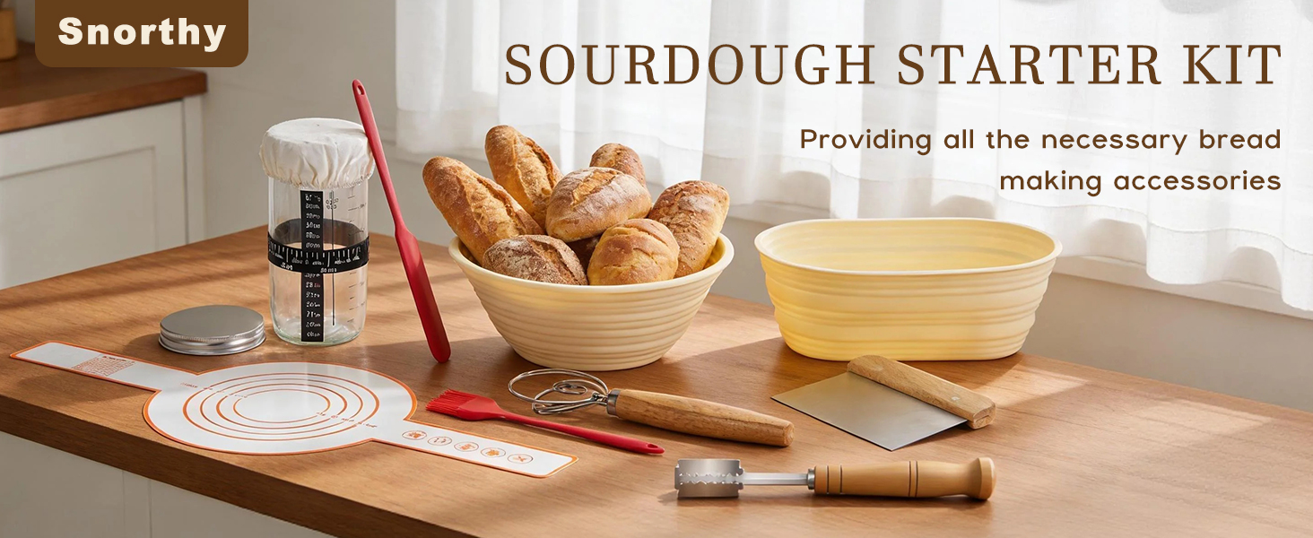 Набір для закваски з 19 частин: 2 гнізда для бродіння з силікону (23см та 25см), скляна тара для закваски, аксесуари для випічки, подарунок для початківців та професіоналів