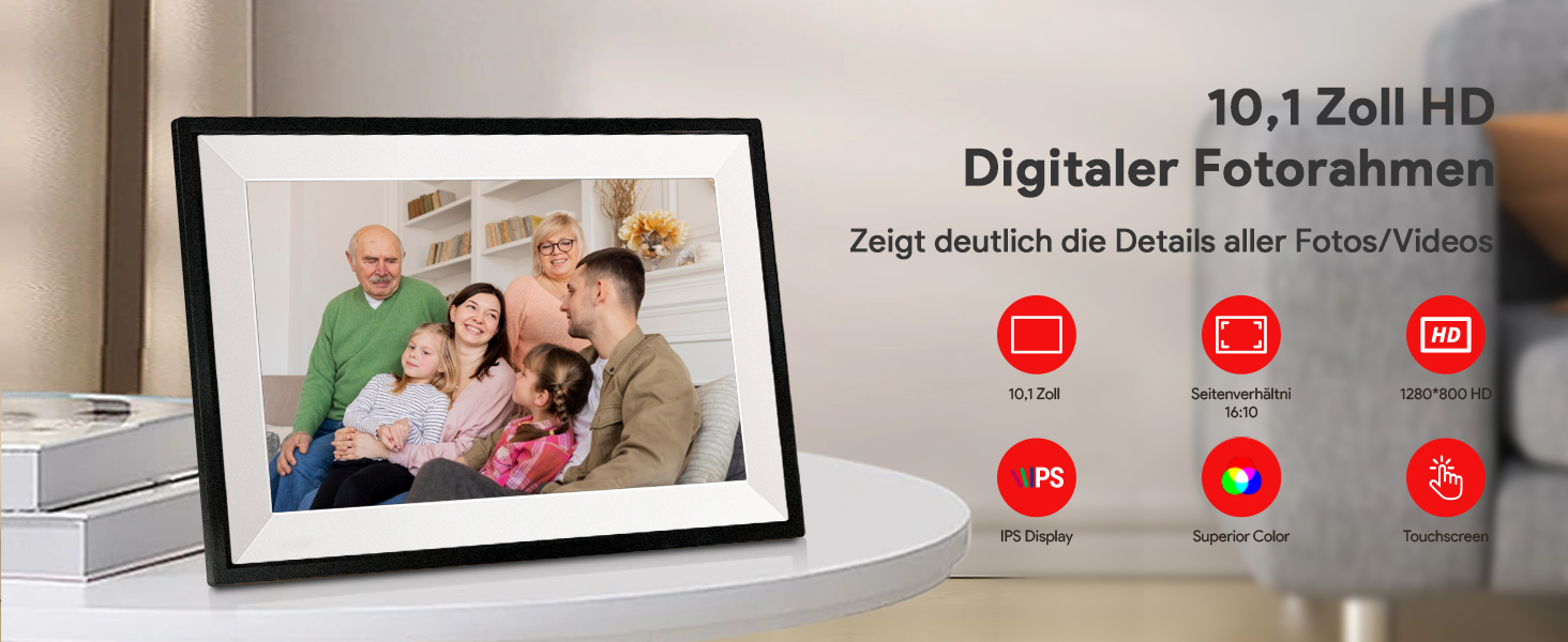 Frameo Цифровий фоторамка 10.1 дюйма, WALN, 32 ГБ, автоповорот, відправка фото/відео через додаток