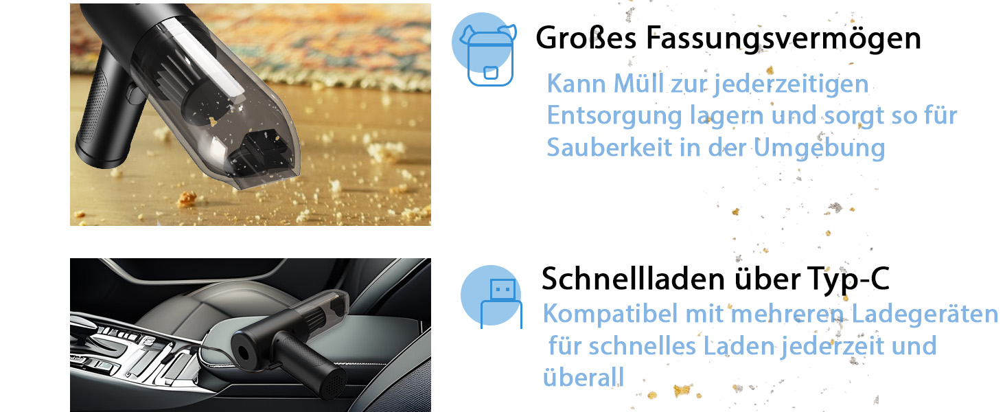 Акумуляторний ручний пилосос NEU 2026 для авто та дому, бездротовий міні-пилосос 28000Па з безщіточним двигуном та функцією самоочищення, 4-в-1, чорний з золотом