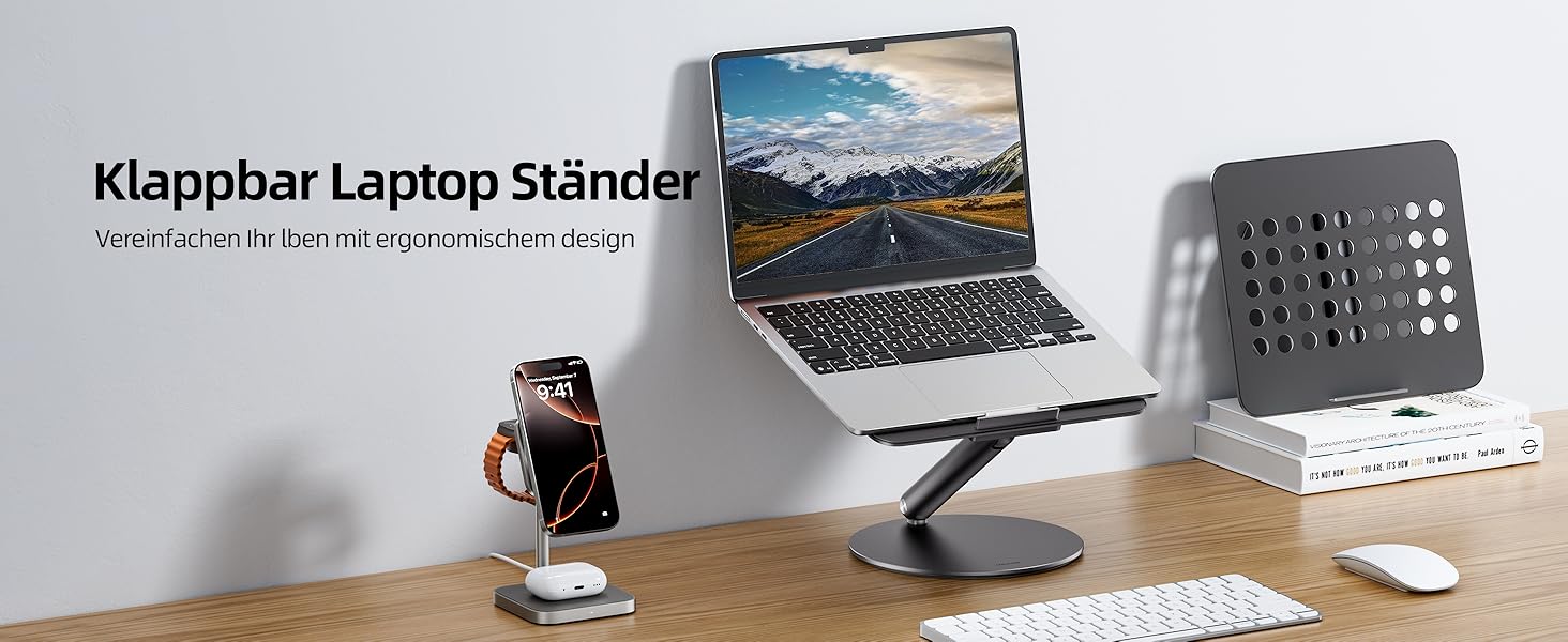 Стійка для ноутбука LULULOOK, регульована, 360° обертання, для MacBook, 10-17