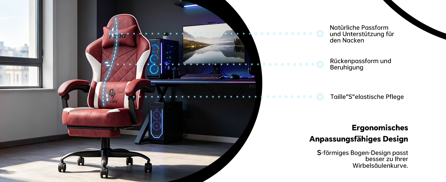 Ігрове крісло Gaming Chair з підставкою для ніг, ергономічний комп'ютерний стілець з високотехнологічної тканини для дорослих та підлітків, червоне