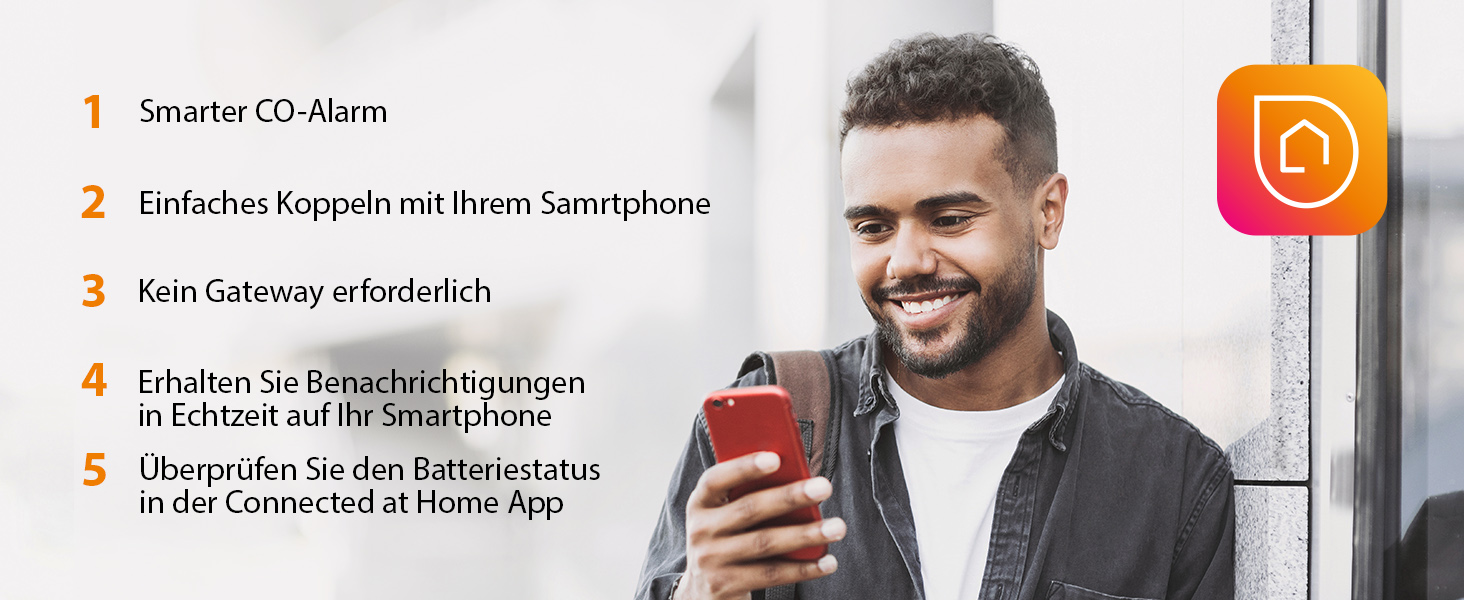 Smartwares Ко-Детектор диму та газу WiFi – 85 дБ, 10 років роботи сенсора, сповіщення через додаток, кнопка тестування, білий