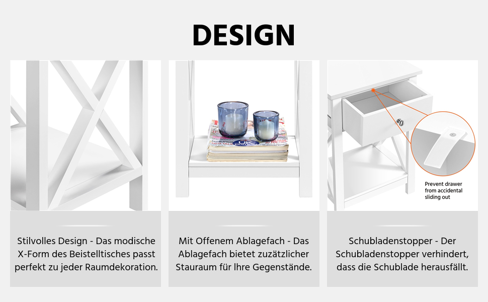 Журнальний столик Yaheetech з шухлядою та полицею, білий, для вітальні та спальні, скандинавський дизайн