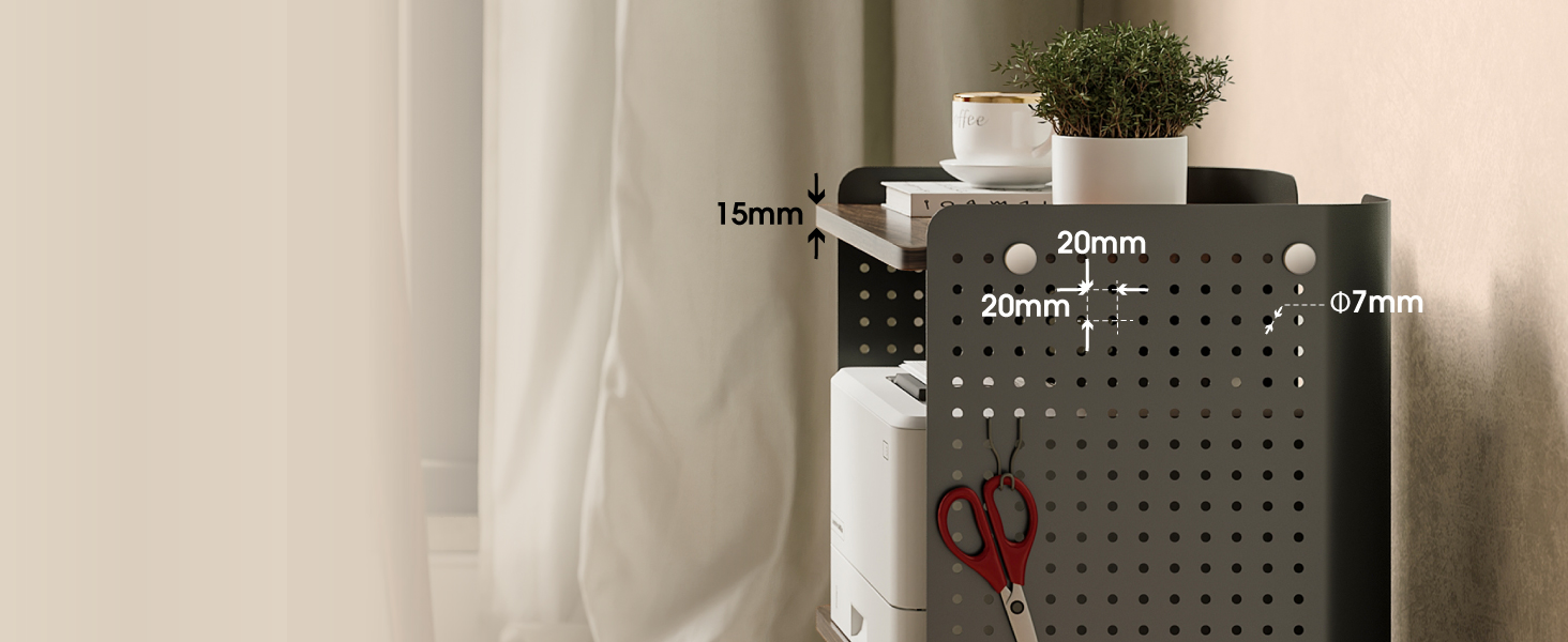 Робочий стіл для принтера Fenge з колесами, мобільний тримач для принтера з перфорованою панеллю, 3 рівні, стійка для принтера/рол-контейнер з органайзером, полиця, шафа для офісу та дому, 45,3x33,5x53,5 см (Коричневий+Чорний)