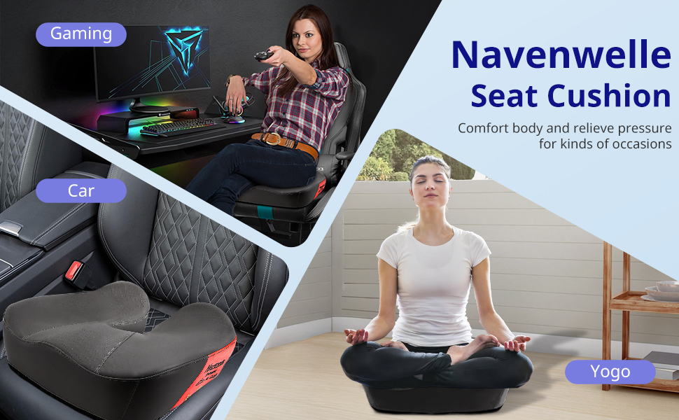 Велике сидіння з піною з пам'яті, ергономічна подушка для офісного крісла для полегшення тиску, подушка для полегшення болю в ішіасі з протиковзкими гумовими точками, дихаюча подушка для ігрового крісла (чорний)