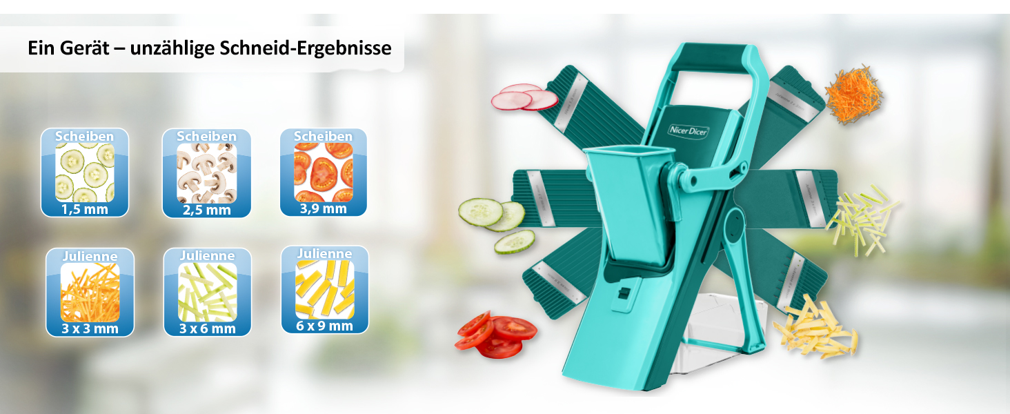 Nicer Dicer Mandoline 12-ти частинний набір для нарізки овочів, слайсер, овочевий гострий ніж, для нарізки соломкою, слайсами, кубиками, кухонний овочевий слайсер, турквіс/зелений